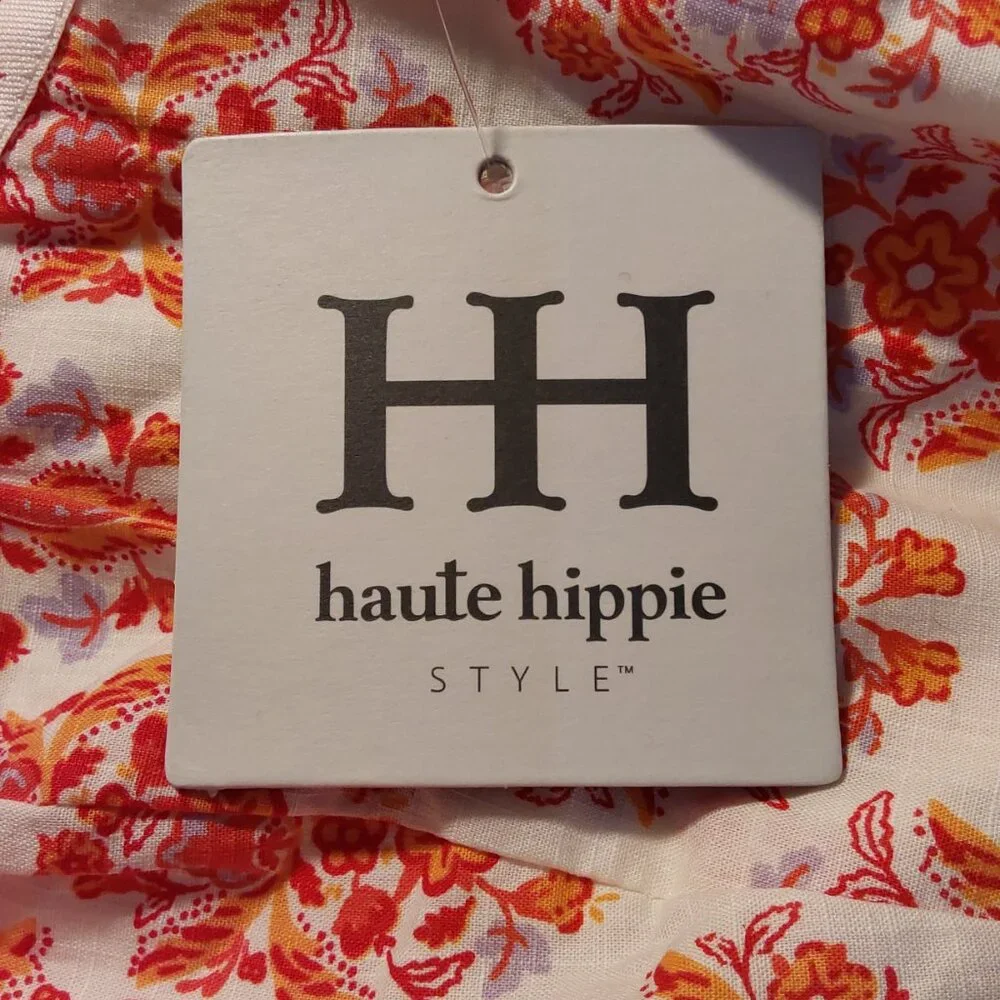 NWT Haute Hippie Sleeveless Floral Crop Top 100% Cotton Orange White - Large - Picture 7 of 9